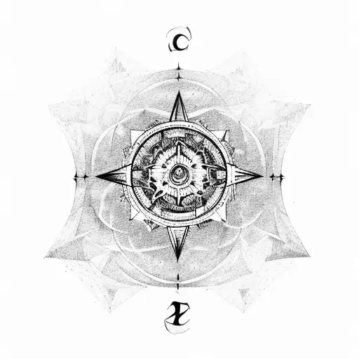 An Intricate Compass Surrounded By Mountain Peaks And Clouds