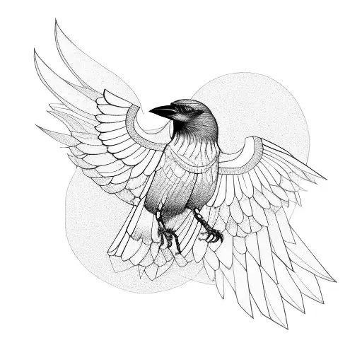 Crow As Geometric With Open Wings Without Backround