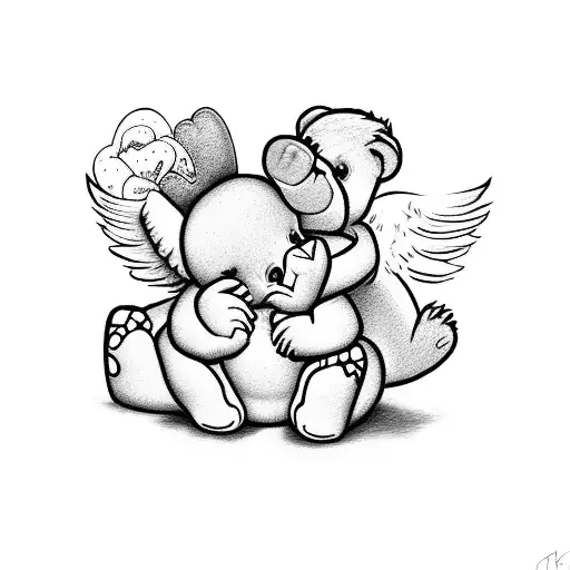 Angel Baby Hugging A Care Bear