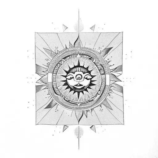 A Stylized Sun With Traditional Filipino Patterns In Dotwork Style