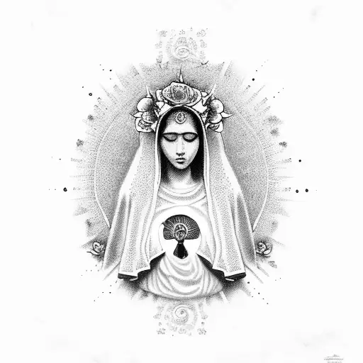 The Virgen Mary Mexican Style Surrounded By Realistic Roses