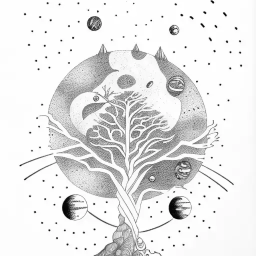 Tree And Outer Space With Aliens