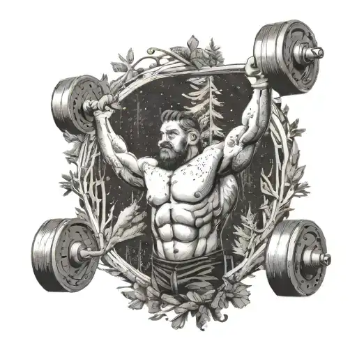 A Weightlifter Lifting A Barbell With A Forest Scene In The Background