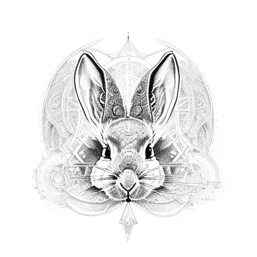 An Intricate Dotwork Tattoo Of A Evil Rabbit