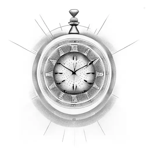 A Dotwork Tattoo Showcasing The Concept Of Time With A Clock And A Powerful Symbol