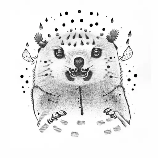 Simple Outline Of A Saguaro Cactus With With Clouds And Raindrops