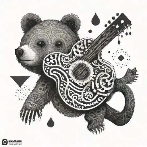 Intricate Geometric Design Incorporating Musical Instruments And A Bear Silhouette