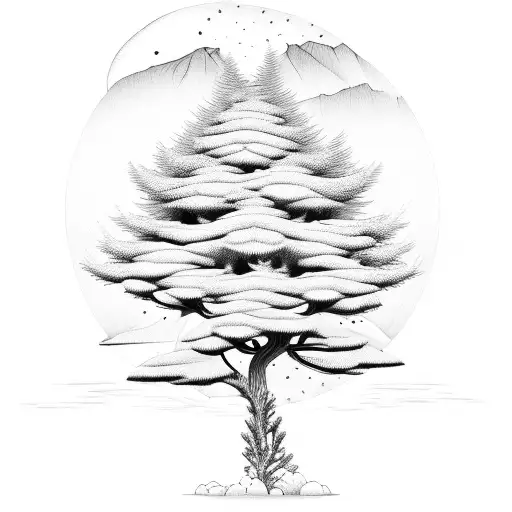 Pine Tree Flowers Mountains Tattoo