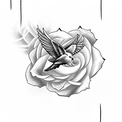 Cross In A Rose Field With Clouds Opening Up A Sunset And A Dove Flying Around