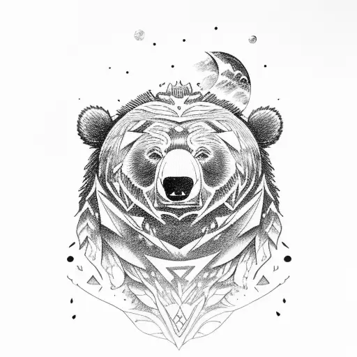 Grizly Bear Reaching For The Moon On Top Of A Mountain