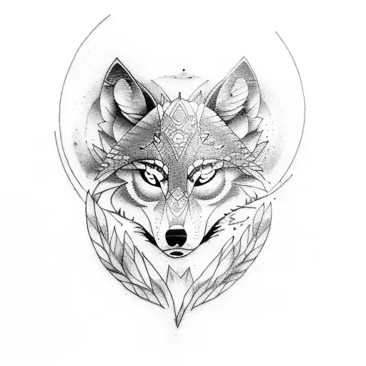 A Tattoos Of A Wolf In The Mountains At Night In The Woods