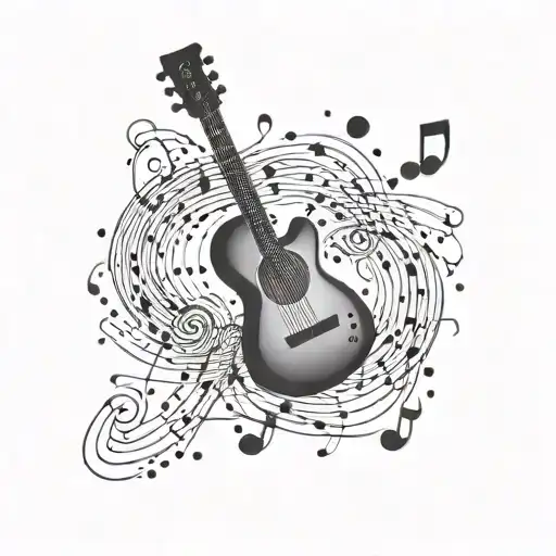 An Abstract Dotwork Design Of A Musical Note Intertwined With A Guitar Silhouette