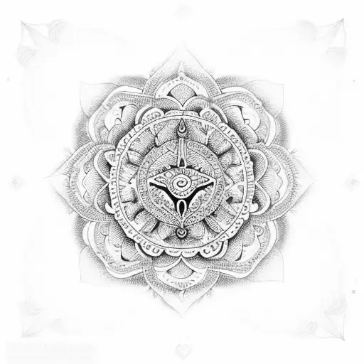 A Mandala Design Incorporating Symbols And Elements Related To The Hindu God