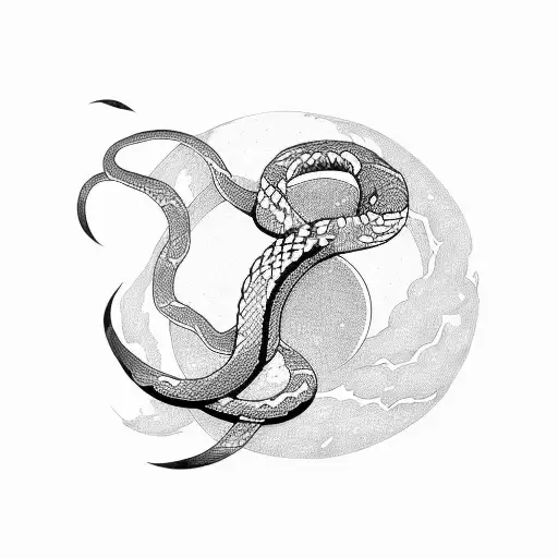 Minimalist Snake With Moon