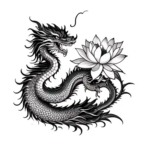 Chinese Dragon Holding A Lotus Flower Mandala