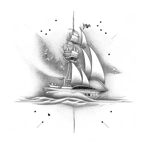 Ship In A Bottle In The Ocean