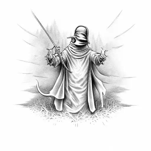 A Detailed Illustration Of A Plague Doctor Surrounded By A Dark And Eerie Forest