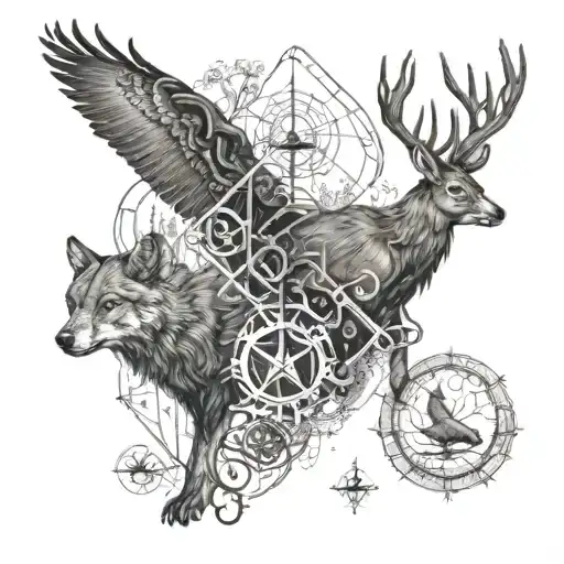 Hunting Scenes Intertwined With Engineering Symbols