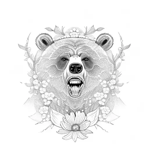 Grizzly Bear With Sakura Flower