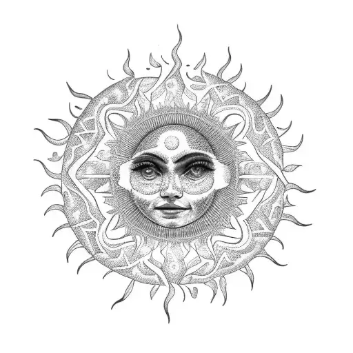 An Intricate Dotwork Design Of A Sun Setting Behind A Family Of Birds On A Musical Staff