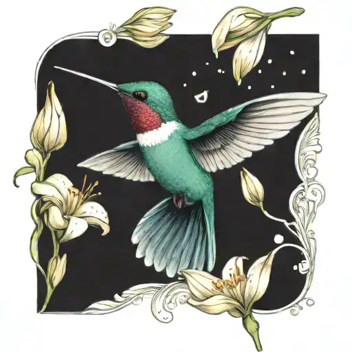 Hummingbird Feeding On Lillies