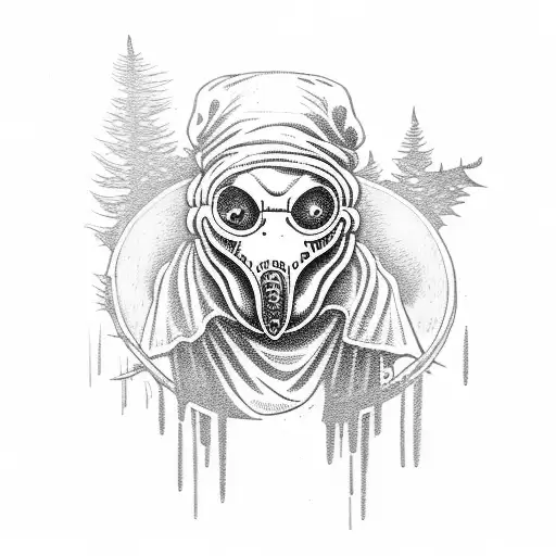A Detailed Illustration Of A Plague Doctor Surrounded By A Dark And Eerie Forest