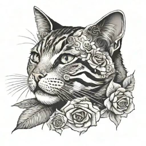 Cat With Rose In Its Mouth