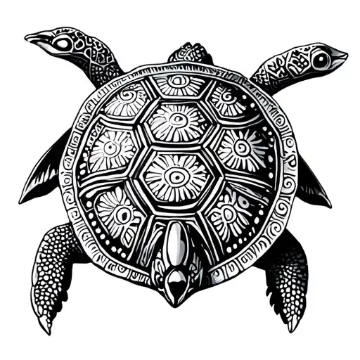 Polynesian Style Turtle With Tikki Shaped Shell Pattern