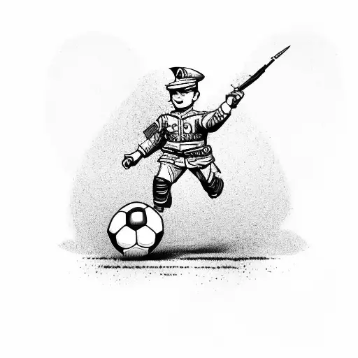 A Soldier In Army Uniform Kicking A Soccer Ball