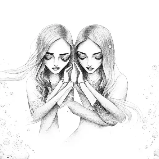 Two Sisters Holding Hands With Flowing Water Background
