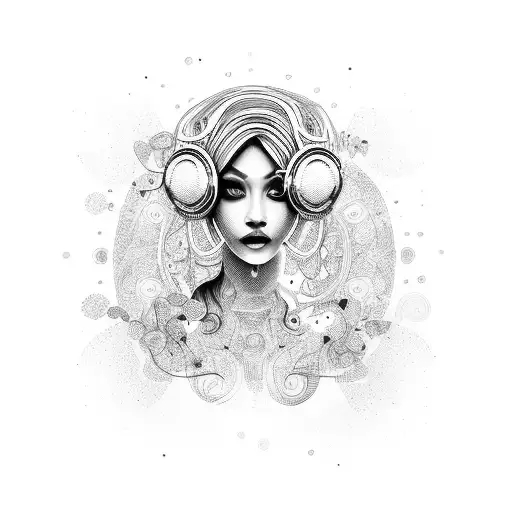 A Beautiful Woman Surrounded By Swirling Abstract Patterns Inspired By R&b Music