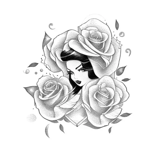 A Seductive Pinup Girl Playing A Guitar On A Bed Of Roses