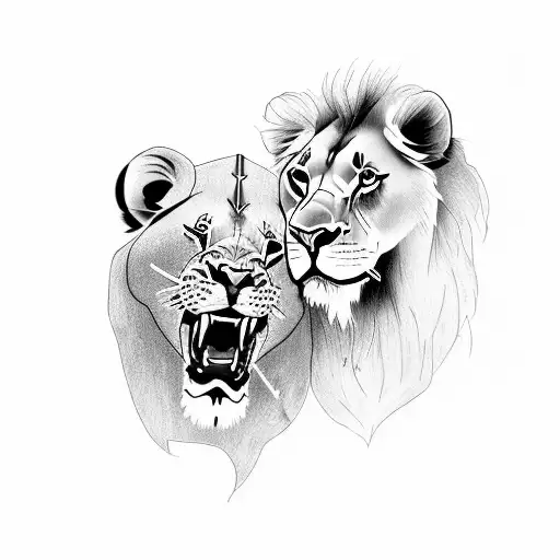 Couples Tattoo With Lion And Lioness