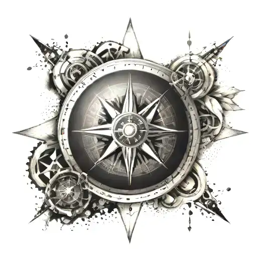 A Detailed Compass Rose With A Speedometer Dial In The Center