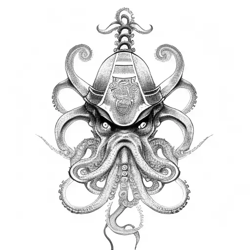 Japanese Samurai Fighting Octopus