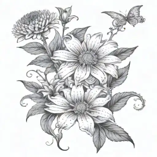 Daisy Lily Marigold Chrysanthemum Intertwined