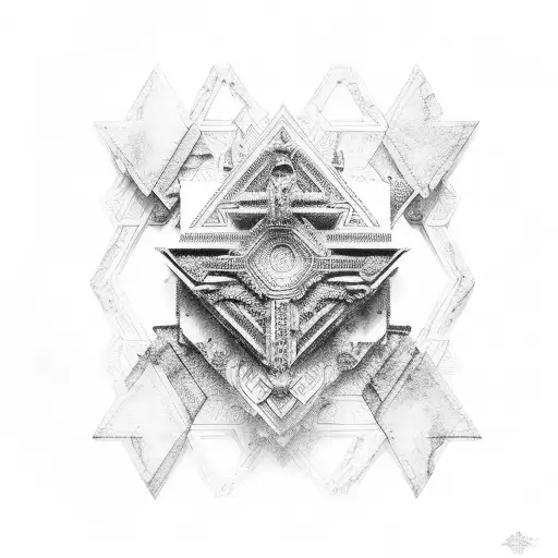 A Masculine Figure With Roman Architecture And Geometric Patterns