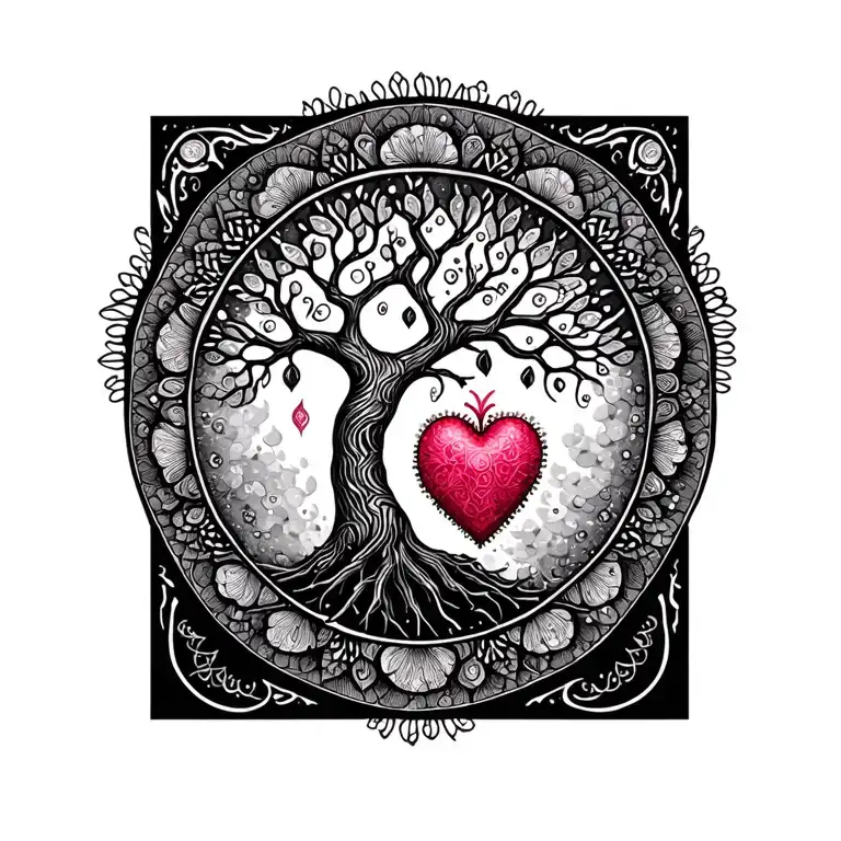 Intricate Mandala Design Incorporating Tree Of Life And Heart