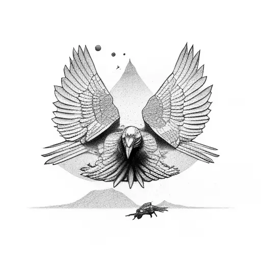 Landing Raven Snatching Prey