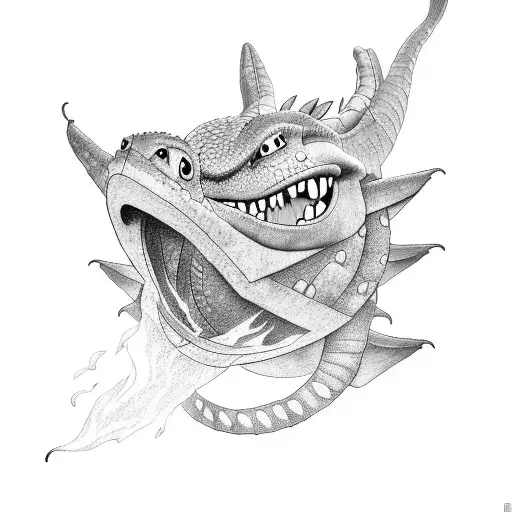 A How To Train Your Dragon-inspired Tattoo Of A Dragon Breathing Fire In Dotwork Style