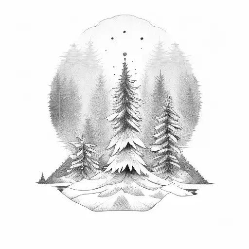 Three Pine Trees And An Wolf