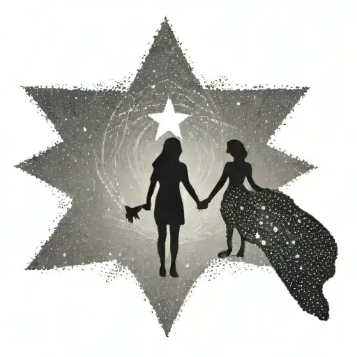 A Mother And Daughter Silhouette Holding Hands Under A Lone Star