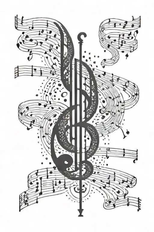 A Fusion Of Persian Music Notes And Binary Code Forming A Sleeve Tattoo Design