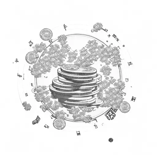 A Stack Of Money Floating In Space With Musical Instruments And Japanese Cherry Blossoms