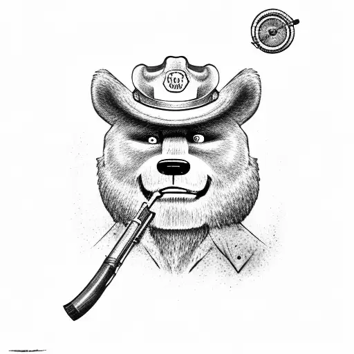 Smokey The Bear Holding A Tommy Gun With A Hockey Puck As The Bullet