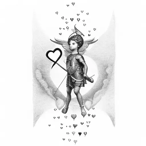 Cupido Shooting An Arrow Towards A Heart-shaped Music Note