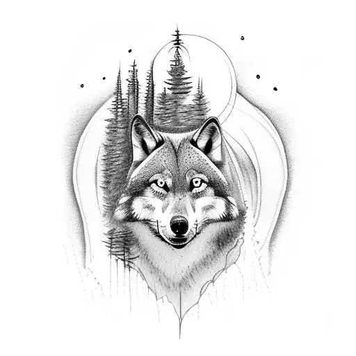 Forest With A Waterfall And Wolves Nearby