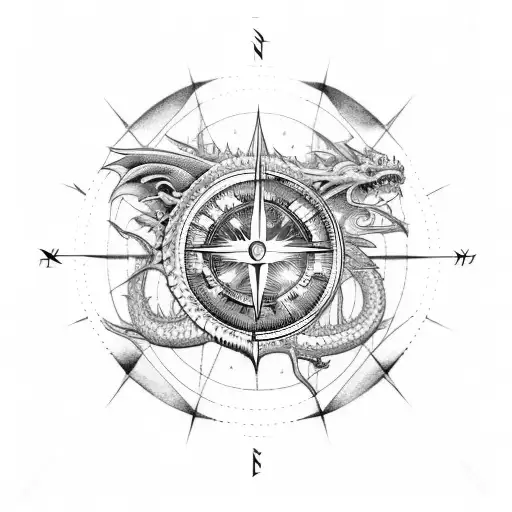 Dragon Tattoo With Compass