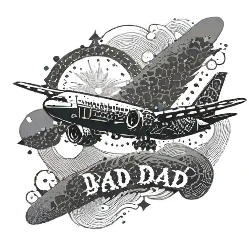 A Silhouette Of A 777 Plane With The Word 'Dad' Integrated Into The Design