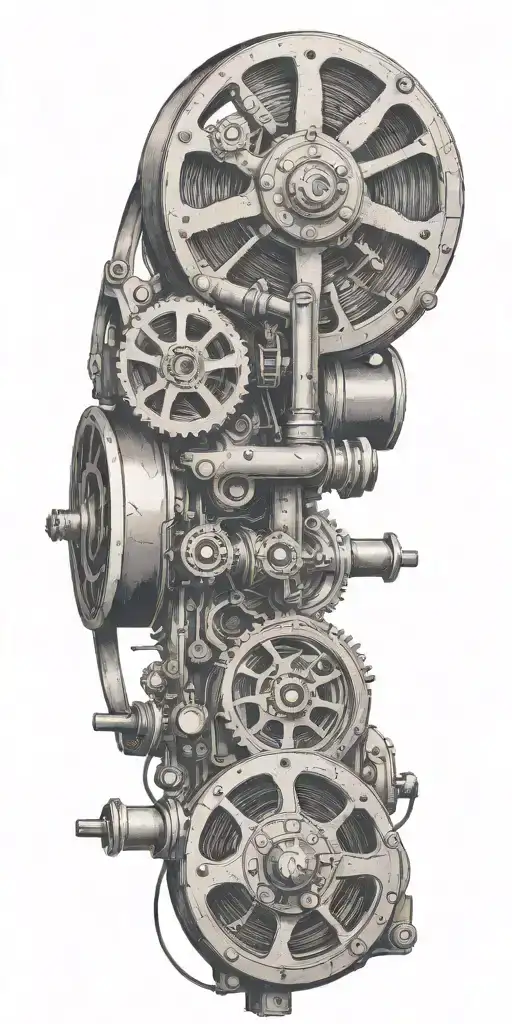 A Tattoo Design Of A Film Reel Morphing Into Pipes And Fittings